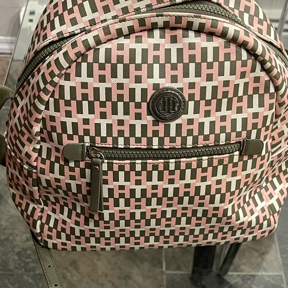 Tommy Hilfiger Pink and Brown Geometric Backpack